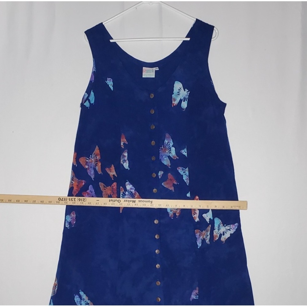 Jon Wenger Vtg Hawaiian Full Button Midi Dress L/XL Butterfly Fairy Hippie Beach - Picture 9 of 9